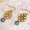 OPEN LATTICE LINK EARRINGS WITH BLUE GLASS BEAD - Image 4