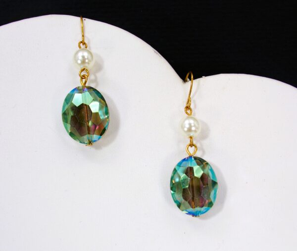 GREEN AND GOLD GLASS BEAD EARRINGS - Image 3