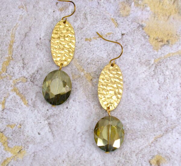 GREEN AND GOLD GLASS BEAD EARRINGS - Image 5
