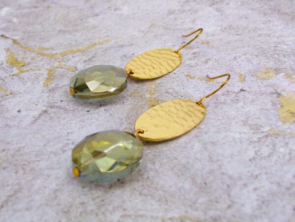 GREEN AND GOLD GLASS BEAD EARRINGS - Image 7