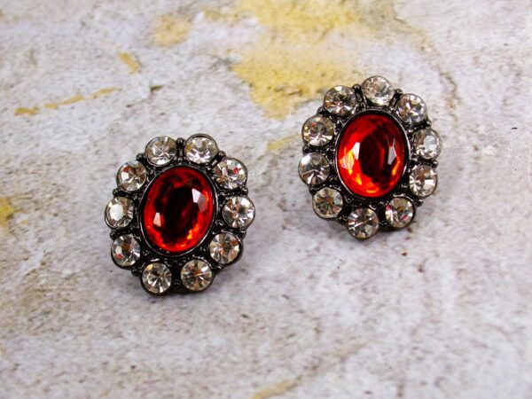 RED AND CLEAR OVAL CRYSTAL EARRINGS - Image 4