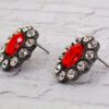 RED AND CLEAR OVAL CRYSTAL EARRINGS - Image 5