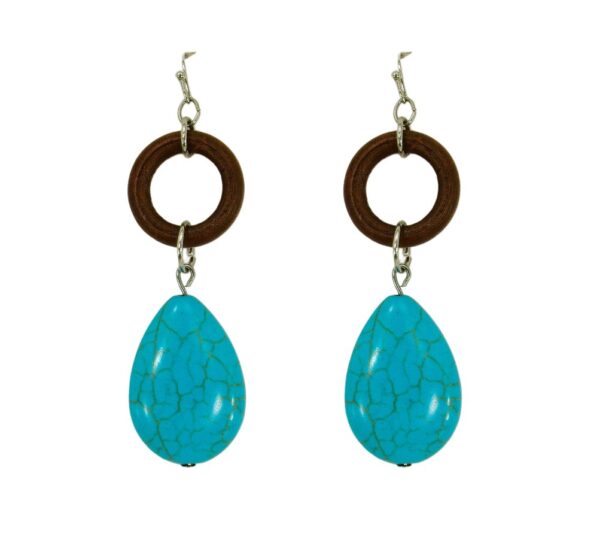 TURQUOISE AND WOOD BEAD EARRINGS