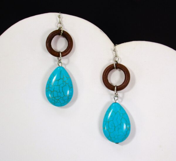 TURQUOISE AND WOOD BEAD EARRINGS - Image 2