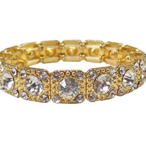 Sparkling Clear Crystals Gold Color Stretch Bracelet