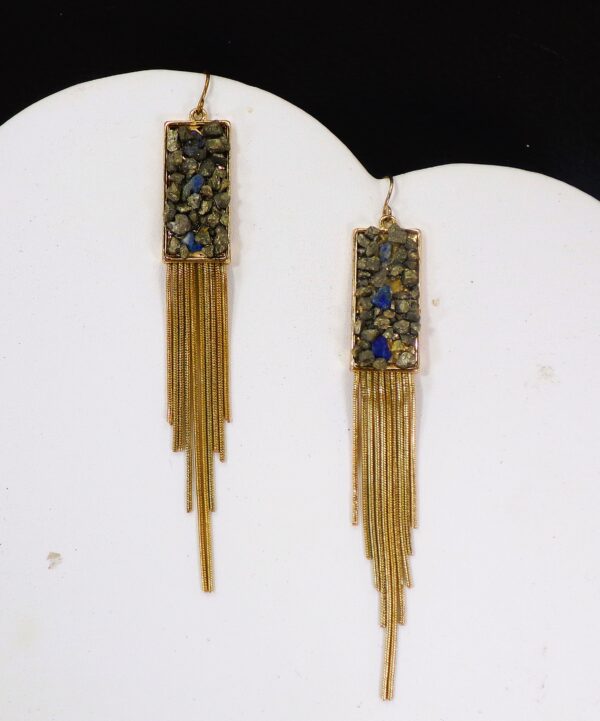 GENUINE STONE AND GOLD FRINGE CHAIN EARRINGS - Image 3