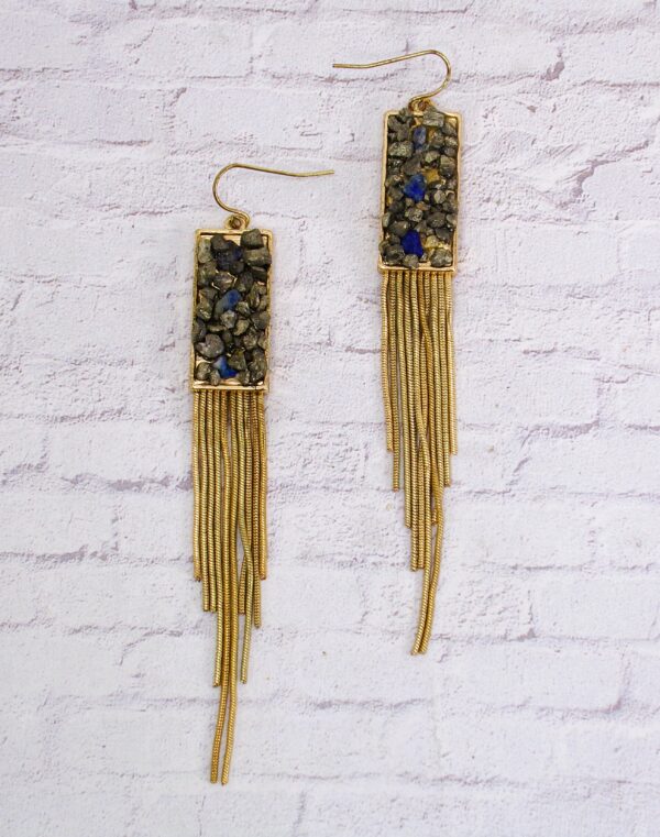 GENUINE STONE AND GOLD FRINGE CHAIN EARRINGS - Image 5