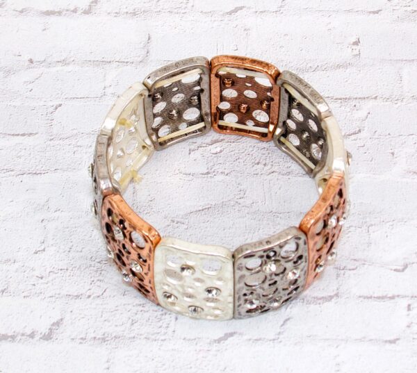 SILVER, COPPER, AND GRAY MIXED METAL STRETCH BRACELET - Image 3