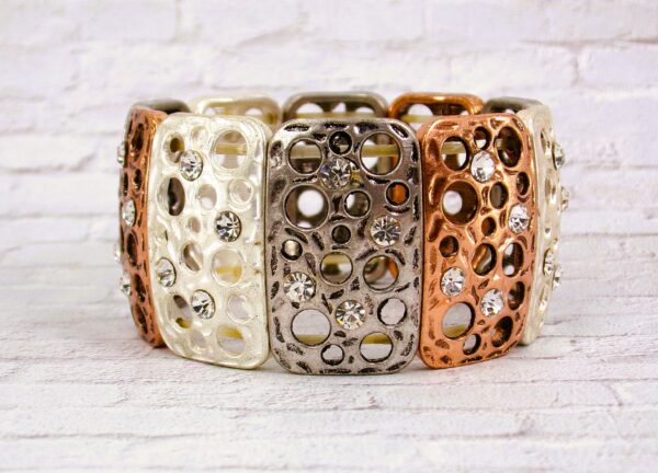 SILVER, COPPER, AND GRAY MIXED METAL STRETCH BRACELET - Image 5