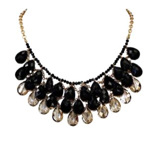 BLACK AND GRAY GLASS BEAD WATERFALL NECKLACE