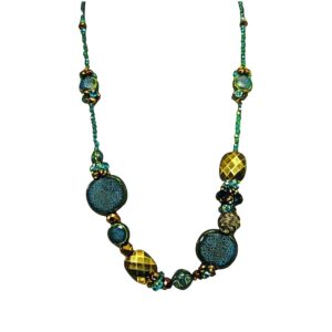 TURQUOISE STONE, GLASS, AND METAL BEAD NECKLACE