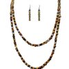 DOUBLE ROW NECK & EARRING SET WITH STONE, GLASS, AND METAL BEADS