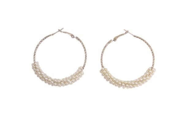 PEARL WRAPPED TEXTURED SILVER HOOP EARRINGS - Image 10