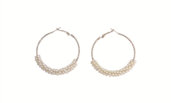 PEARL WRAPPED TEXTURED SILVER HOOP EARRINGS