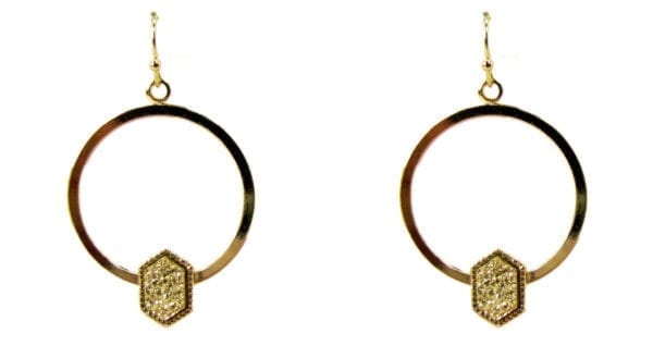 pair of circular earrings with golden pendant