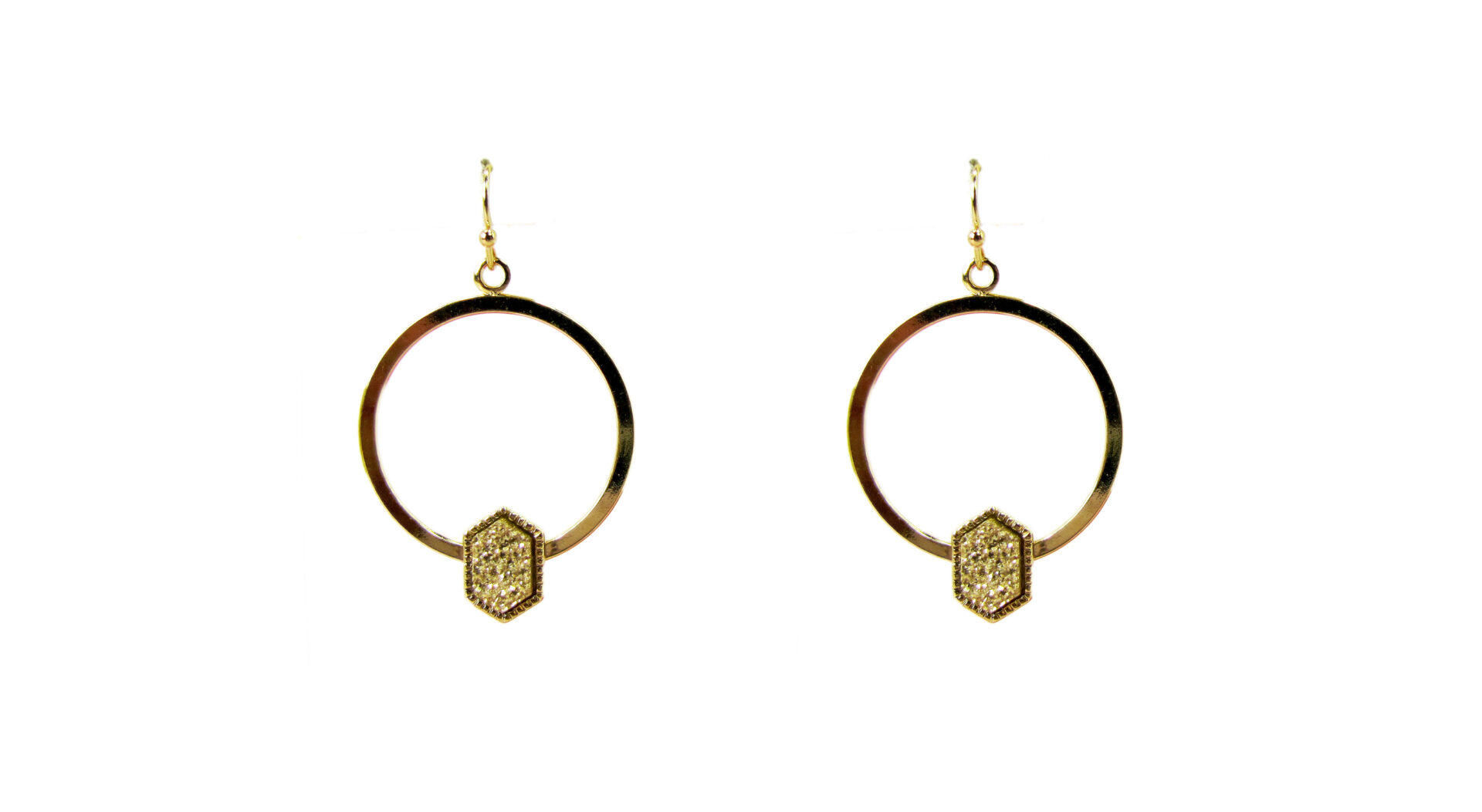 circular earrings with golden pendant