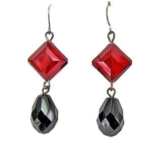 earrings with black and red gemstones