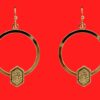 GOLD HOOP EARRINGS WITH GOLD STONE ACCENT - Image 4