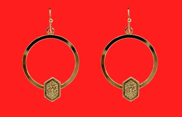 GOLD HOOP EARRINGS WITH GOLD STONE ACCENT - Image 4