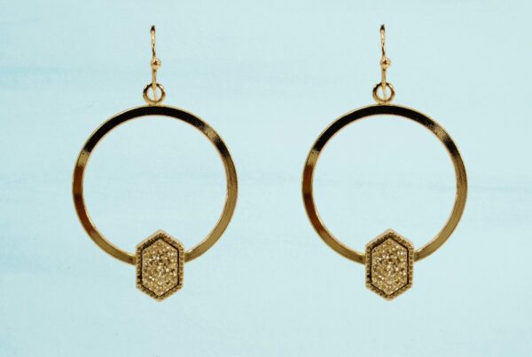 GOLD HOOP EARRINGS WITH GOLD STONE ACCENT - Image 6