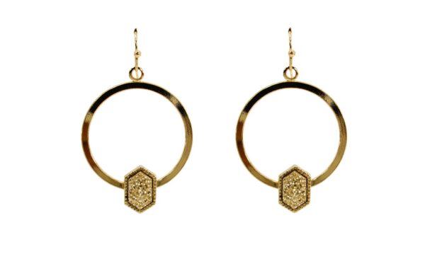 GOLD HOOP EARRINGS WITH GOLD STONE ACCENT
