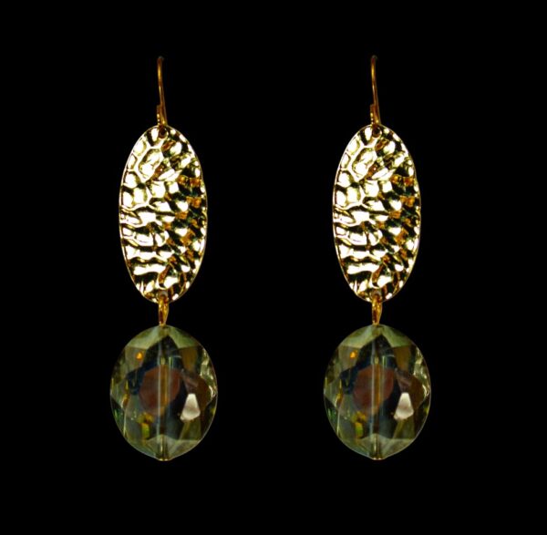 GREEN AND GOLD GLASS BEAD EARRINGS - Image 4