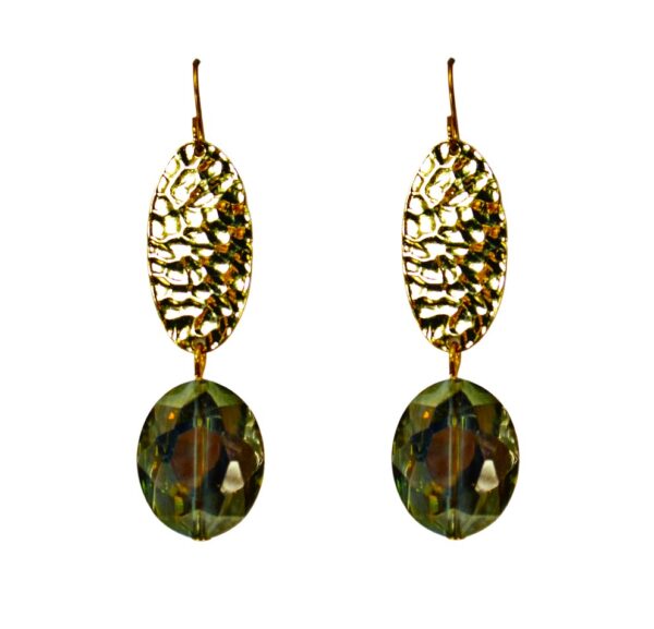 GREEN AND GOLD GLASS BEAD EARRINGS