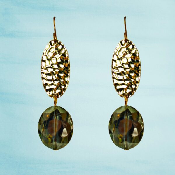 GREEN AND GOLD GLASS BEAD EARRINGS - Image 6