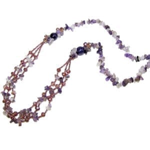 necklace with assorted violet and pink beads