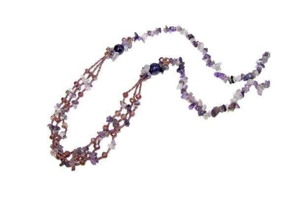 necklace with assorted violet and pink beads
