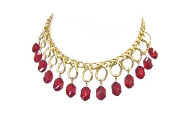 necklace with rows of hexagonal ruby gems