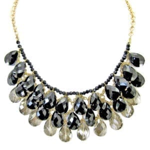 layered necklace with rows of dark, teardrop crystals