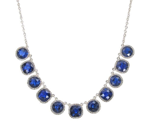necklace with rows of dark blue gemstones