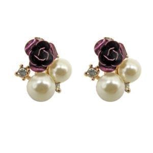 earrings with two pearls and a violet rose