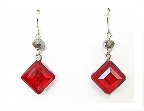 earrings with square cut red crystals