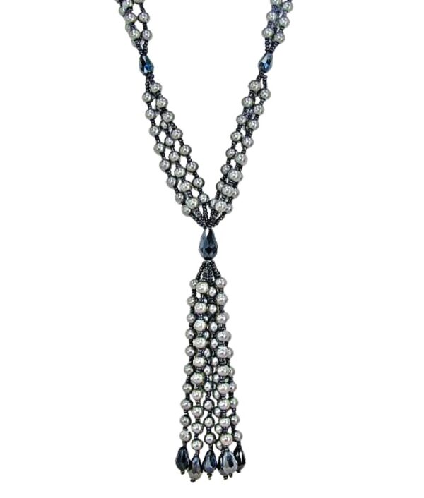 GRAY PEARL AND GLASS BEAD TASSEL NECKLACE - Image 13