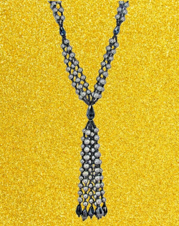 GRAY PEARL AND GLASS BEAD TASSEL NECKLACE - Image 8