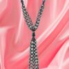 GRAY PEARL AND GLASS BEAD TASSEL NECKLACE - Image 3