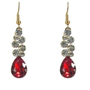 earrings with red teardrop crystal and some diamonds