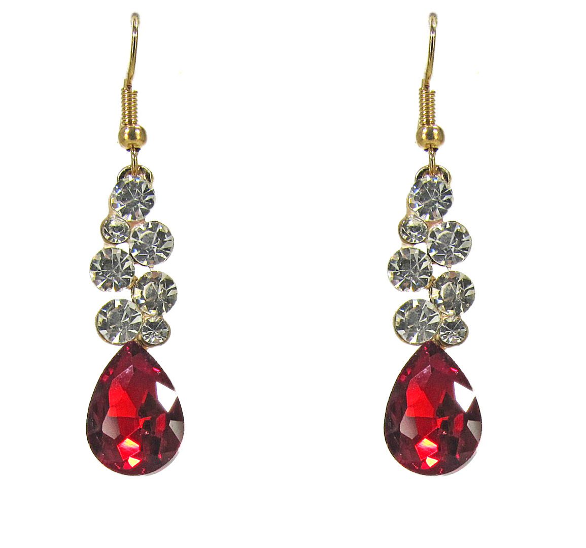 earrings with red teardrop crystal and some diamonds