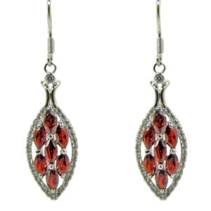 earrings with leaf pendant and ruby insets