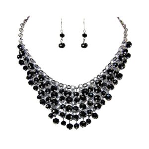 BLACK GLASS BEAD STATEMENT NECKLACE SET