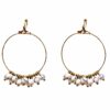 GOLD HOOP EARRINGS WITH SMALL WHITE DANGLING BEADS