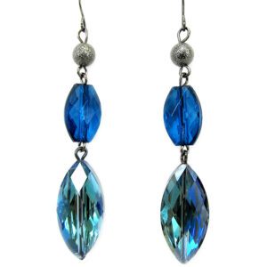 Long Blue Glass Crystal Earrings With Hooks