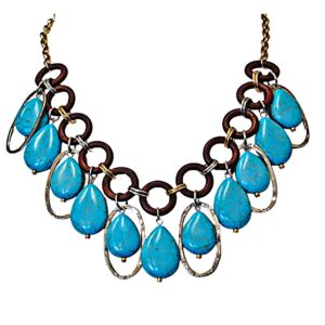 TURQUOISE AND WOOD BEAD NECKLACE