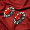 RED AND CLEAR OVAL CRYSTAL EARRINGS - Image 9