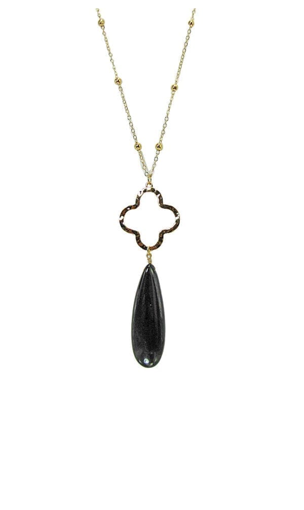 necklace with black, elongated teardrop gemstone