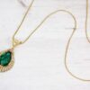 GREEN CRYSTAL TEARDROP PENDANT NECKLACE - Image 4