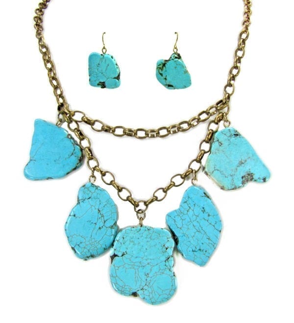 necklace with large, flat turquoise stones