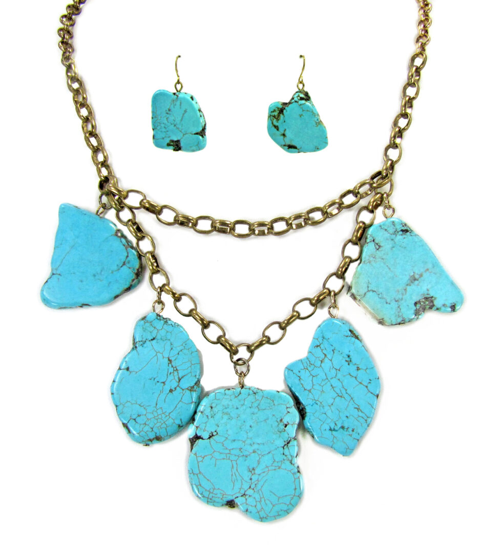 necklace with large, flat turquoise stones
